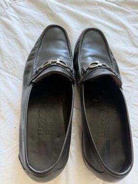 Salvatore Ferragamo Black Leather Bit-Detail Slip-On Loafers